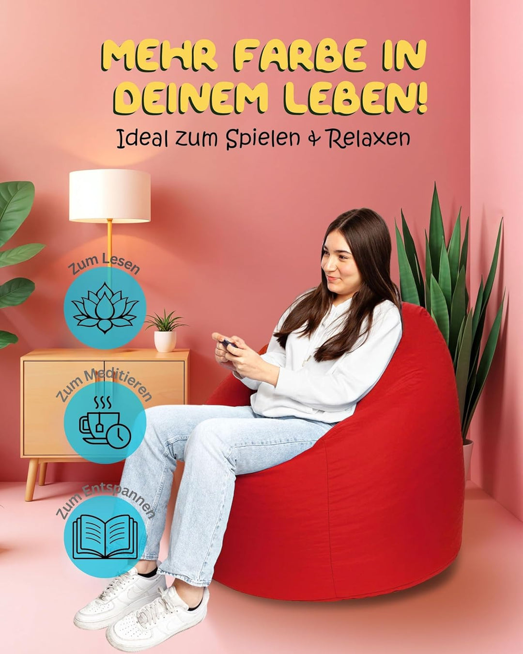 PATCH HOME Patchhome Sitzsack Tropfenform mit Reissverschluss Nachfüllbar - für In &amp; Outdoor - mit S