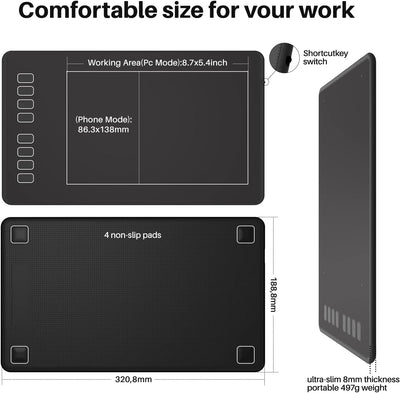 HUION INSPIROY H950P Grafiktablett Tablet 8192 Stufen mit batterielosem digitalen Stift Kann Tilt-Fu