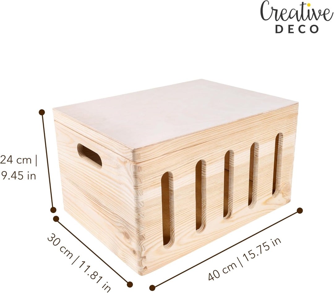 Creative Deco XXL Grosse Holzkiste mit Deckel und Öffnungen | 40x30x24 cm (+/-1cm) | Holztruhe Erinn
