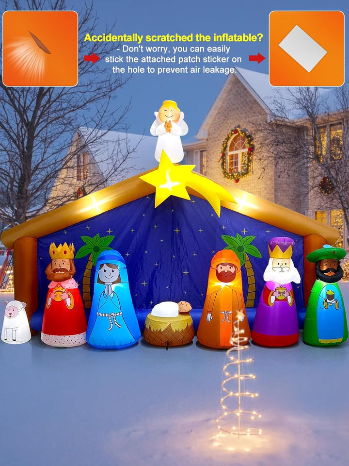 Kalolary 12,5 Fuss Aufblasbare Weihnachtskrippe, Weihnachten Aufblasbar Geburt Jesu Szene mit Stern