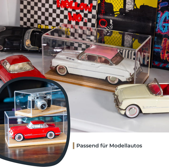 HMF 46881 Acryl Vitrine / Schaukasten mit Holzsockel für Figuren | 14 x 14 x 22 cm | Transparent 22