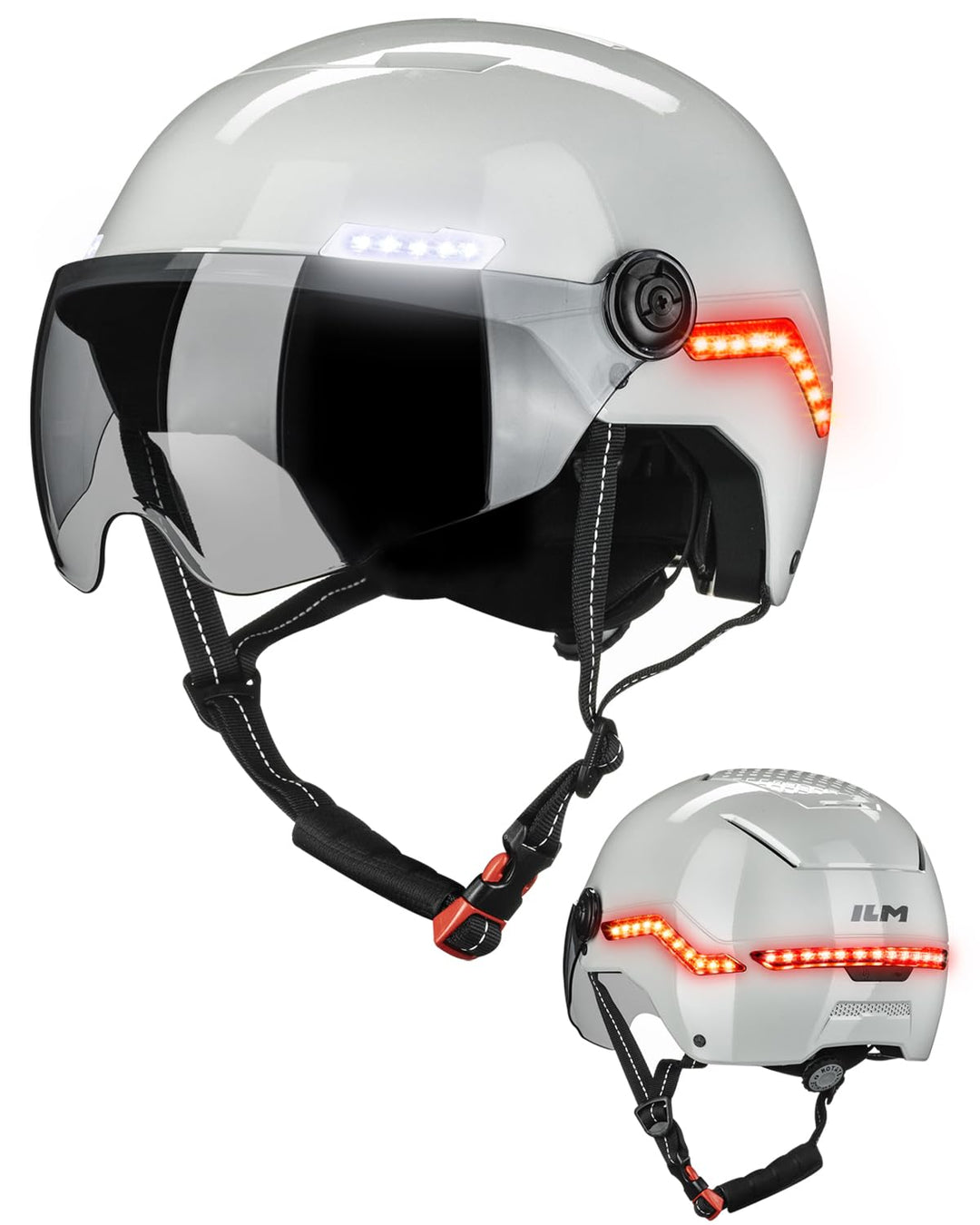 ILM Fahrradhelm Herren Damen mit Visier und LED Licht Beleuchtung Automatischem G-Sensor für Blinker