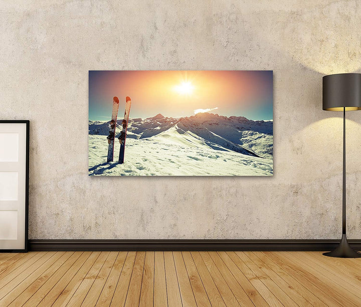 islandburner Bild auf Leinwand Skier Im Schnee In Den Bergen Bilder Wandbilder Poster Leinwand 100x5