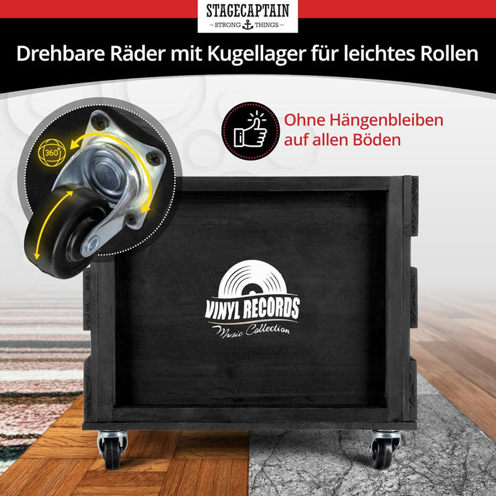Stagecaptain SPK-100 BK Schallplattenkiste “Emil” - Aufbewahrungsbox für bis zu 100 LPs - aus Vollho