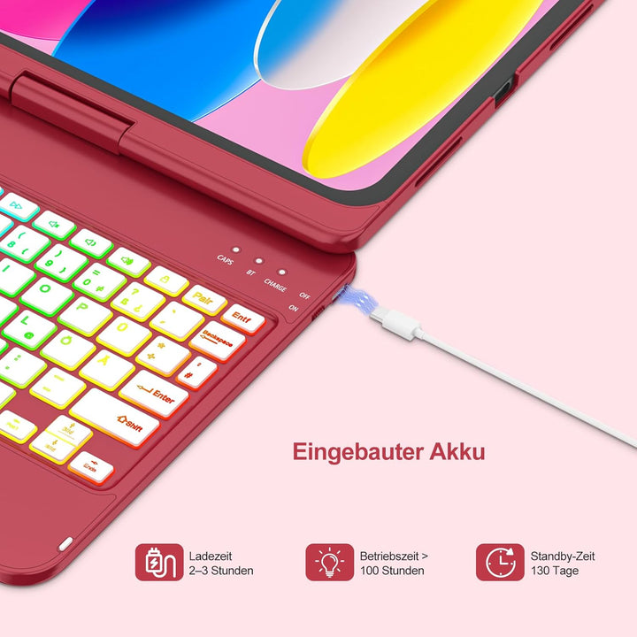 MMK Tastatur Hülle für iPad A16 11 Generation 2025/10 Generation 2022(11/10.9 Zoll), 7 Farben Beleuc