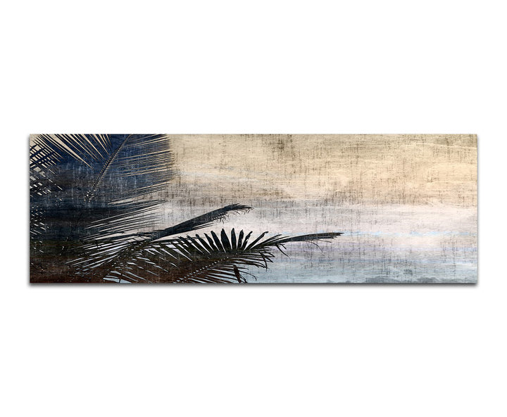 Paul Sinus Art Panoramabild auf Leinwand und Keilrahmen 120x40cm Palmblatt Meer Grunge