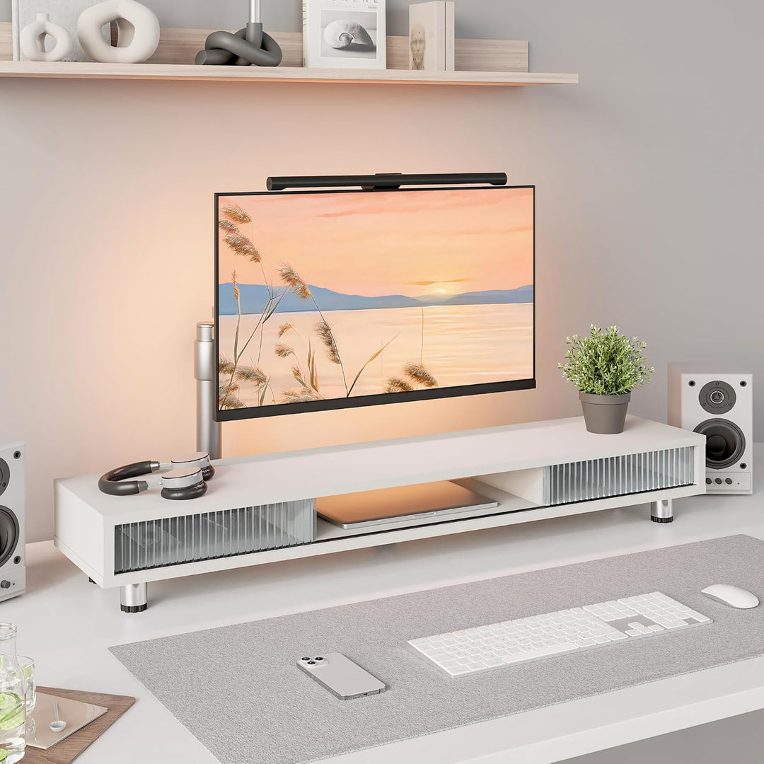 Fenge Dual Monitorständer 108cm Grosser Bildschirmständer mit 2 Glas-Schiebetür Höhenverstellbarer M