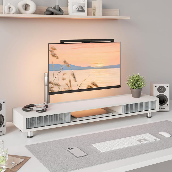 Fenge Dual Monitorständer 108cm Grosser Bildschirmständer mit 2 Glas-Schiebetür Höhenverstellbarer M