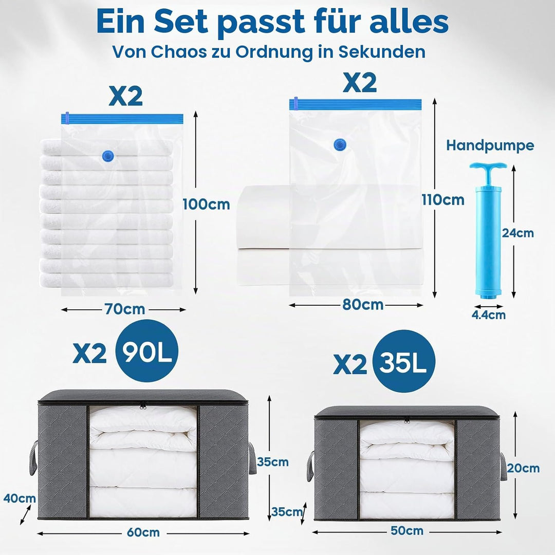 Vakuum Aufbewahrungstasche Grosse Kapazität, Aufbewahrungs Set – 4 Vakuumbeutel, 4 Aufbewahrungsbox