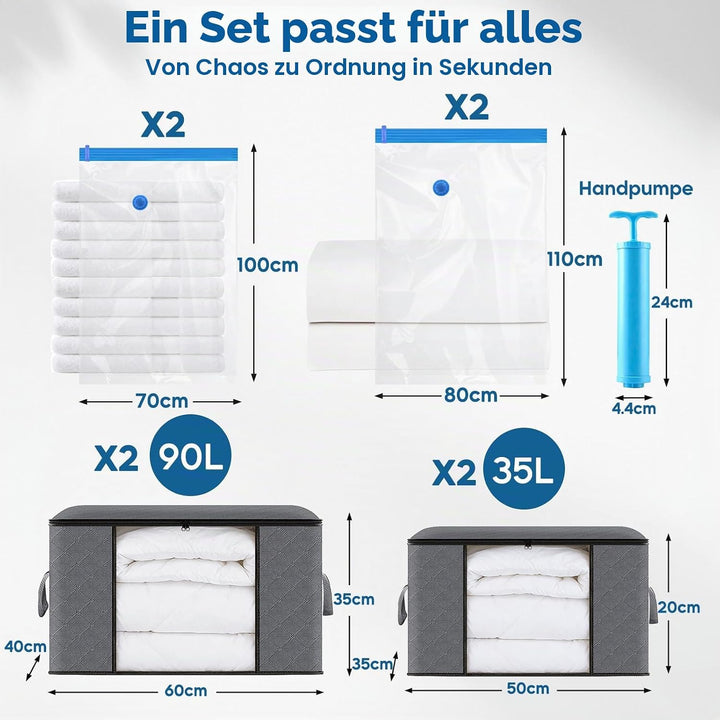 Vakuum Aufbewahrungstasche Grosse Kapazität, Aufbewahrungs Set – 4 Vakuumbeutel, 4 Aufbewahrungsbox