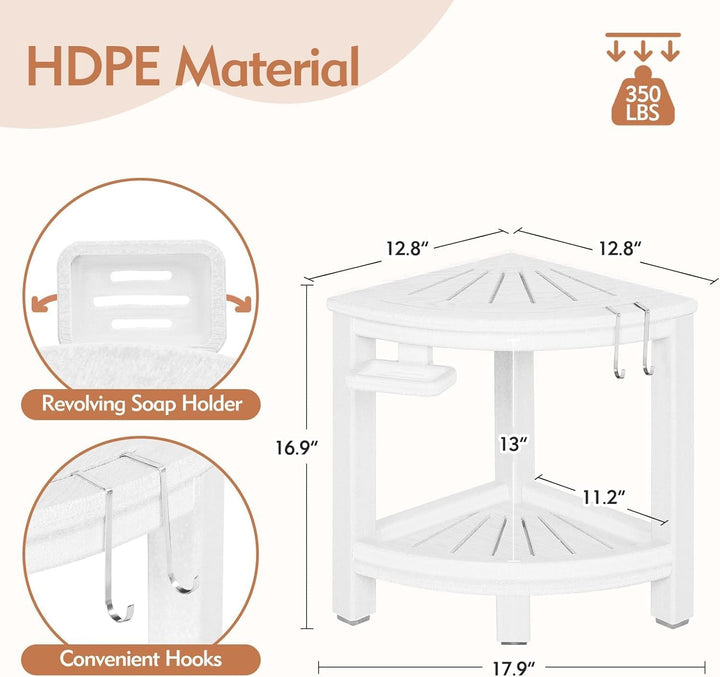 NALONE Duschhocker, HDPE Badhocker modern Design 2-Tier badezimmerhocker mit rutschfesten Fusspolste