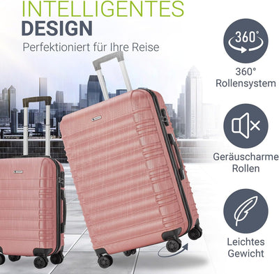 Juskys Hartschale Kofferset Reisekoffer 3 teilig - Zahlenschloss, geräuscharme 360° Rollen gross, Te