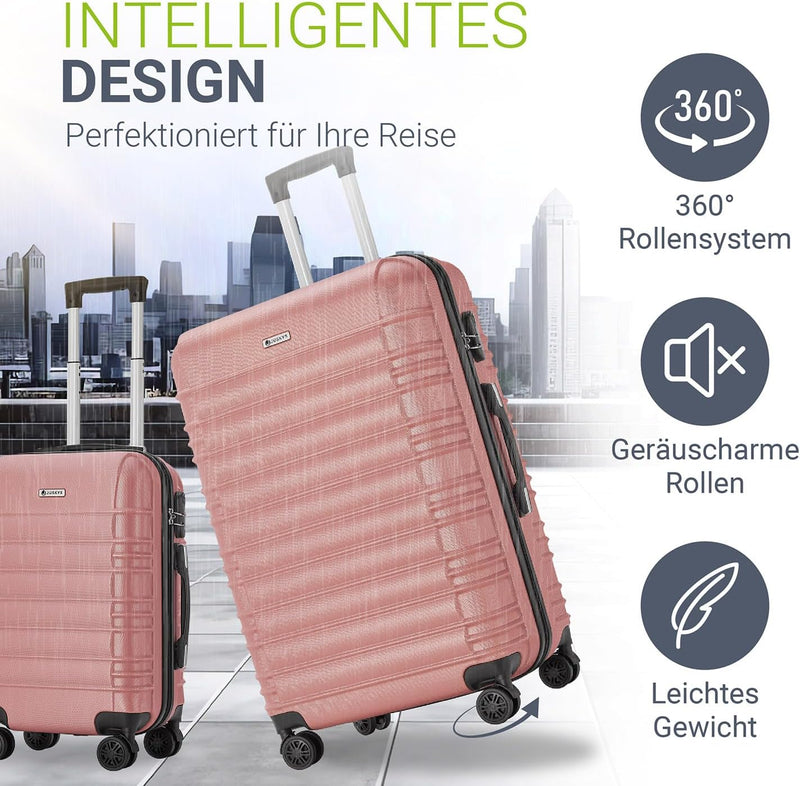 Juskys Hartschale Kofferset Reisekoffer 3 teilig - Zahlenschloss, geräuscharme 360° Rollen gross, Te