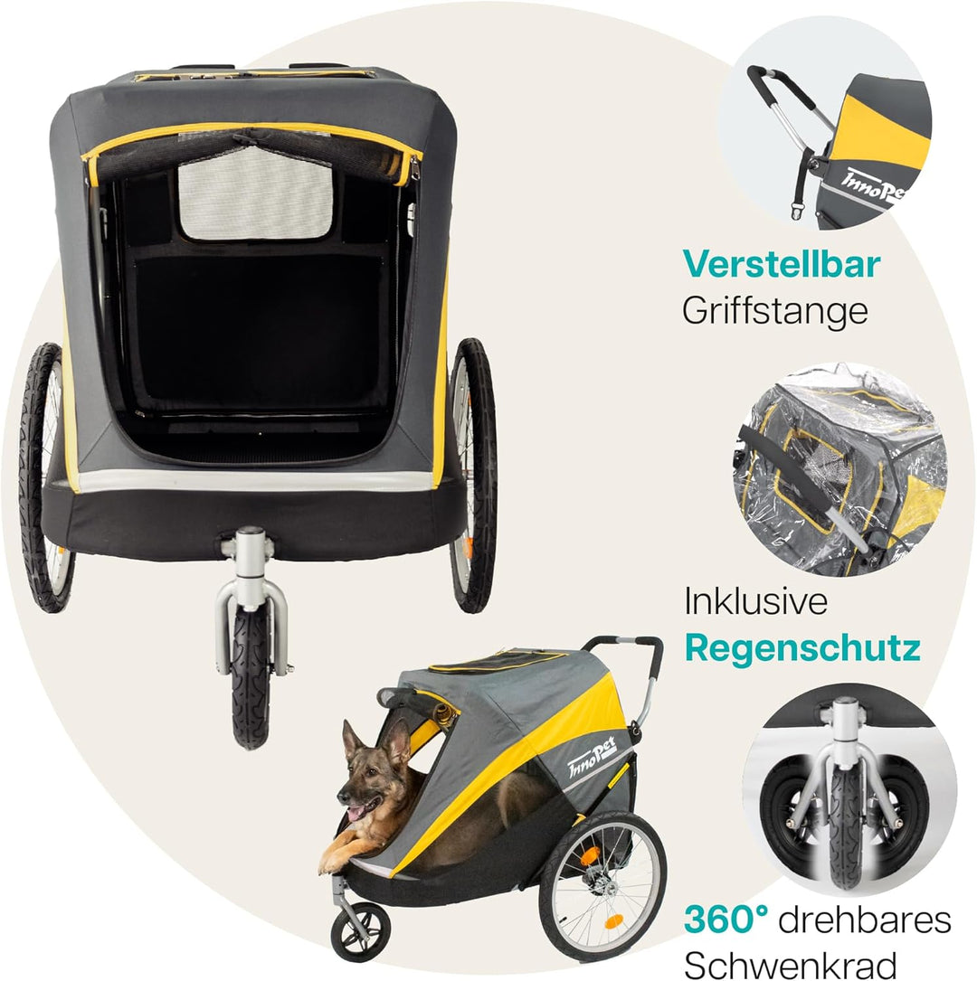 Innopet grosser Hundebuggy und Fahrradanhänger Trailer Hercules Gelb/Grau - 2in1 mit Umbauset und Re