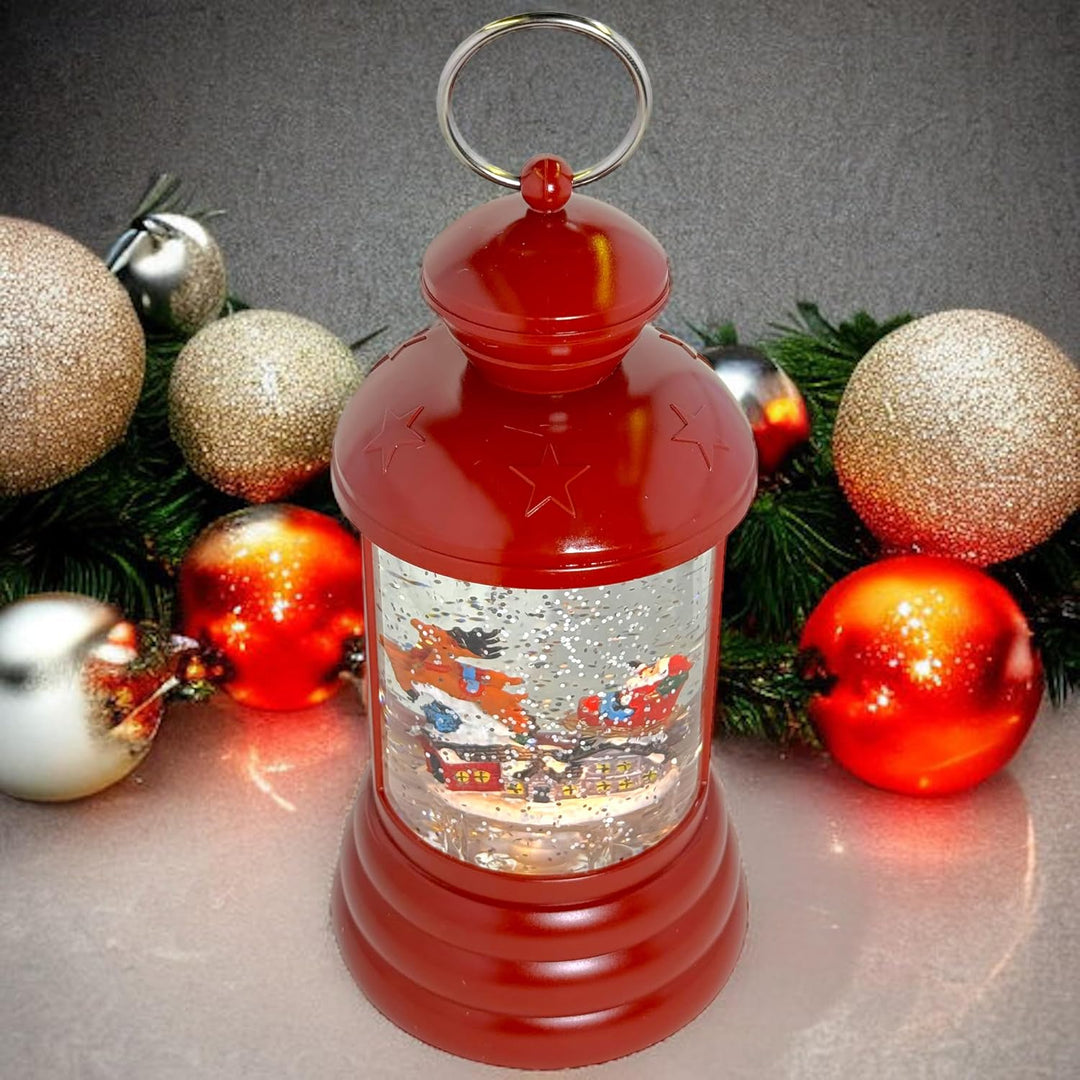 MIJOMA Weihnachtliche LED Laterne Schneekugel aus Glas, Zauberhafter Schneewirbeleffekt, Warmweisses