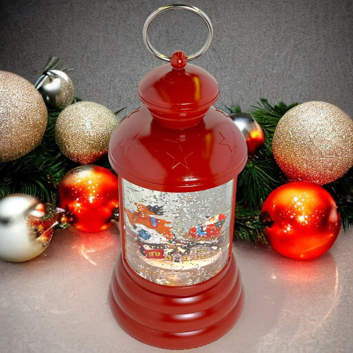 MIJOMA Weihnachtliche LED Laterne Schneekugel aus Glas, Zauberhafter Schneewirbeleffekt, Warmweisses