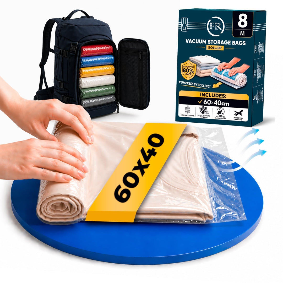 FiRiO Vakuumbeutel Reise zum Rollen I 8 STÜCK I Grösse M: 60x40cm I Vakuumbeutel für Kleidung Reise