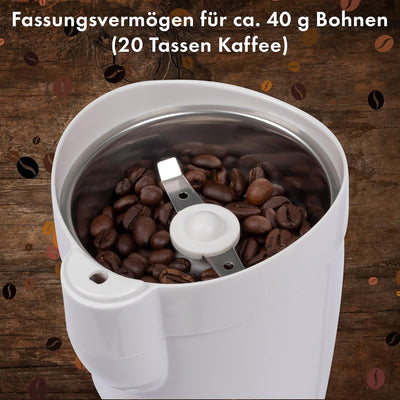 Clatronic® elektrische Kaffeemühle | Edelstahlschlagmesser | Fassungsvermögen 40 Gramm | 120 Watt Mo