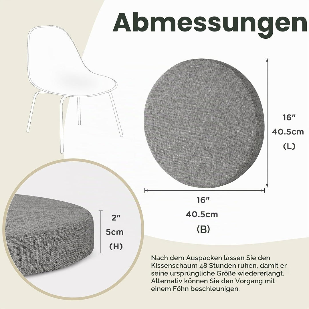 AddGrace Runde Sitzkissen für Esszimmerstühle 2er-Pack 40x40cm Hellgrau 2 Hellgrau, 2 Hellgrau
