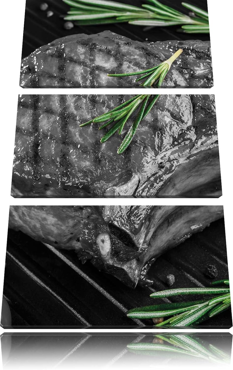 Pixxprint leckeres Rumpsteak auf Grill als Leinwandbild/Grösse: 3 Teilig (120x80) cm/Wandbild/Kunstd