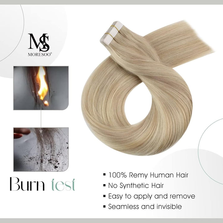 Moresoo Tape Extensions Echthaar Blond 40 cm Skin Weft Haarverlängerung Echthaar Tape in Extensions