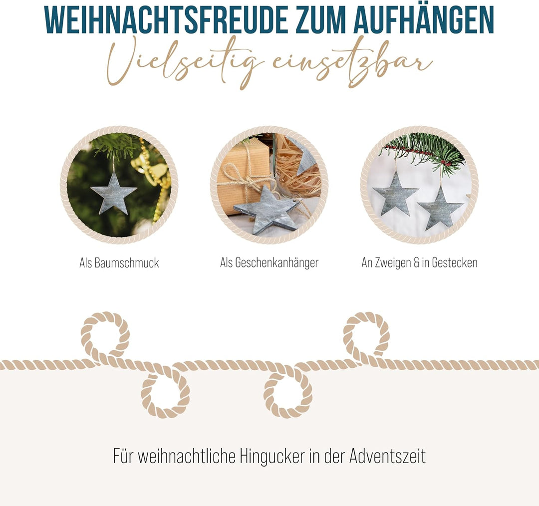 Weihnachtsanhänger Sterne, 10 Stück: Holzanhänger Stern, Geschenkanhänger Holz Weihnachten, Anhänger