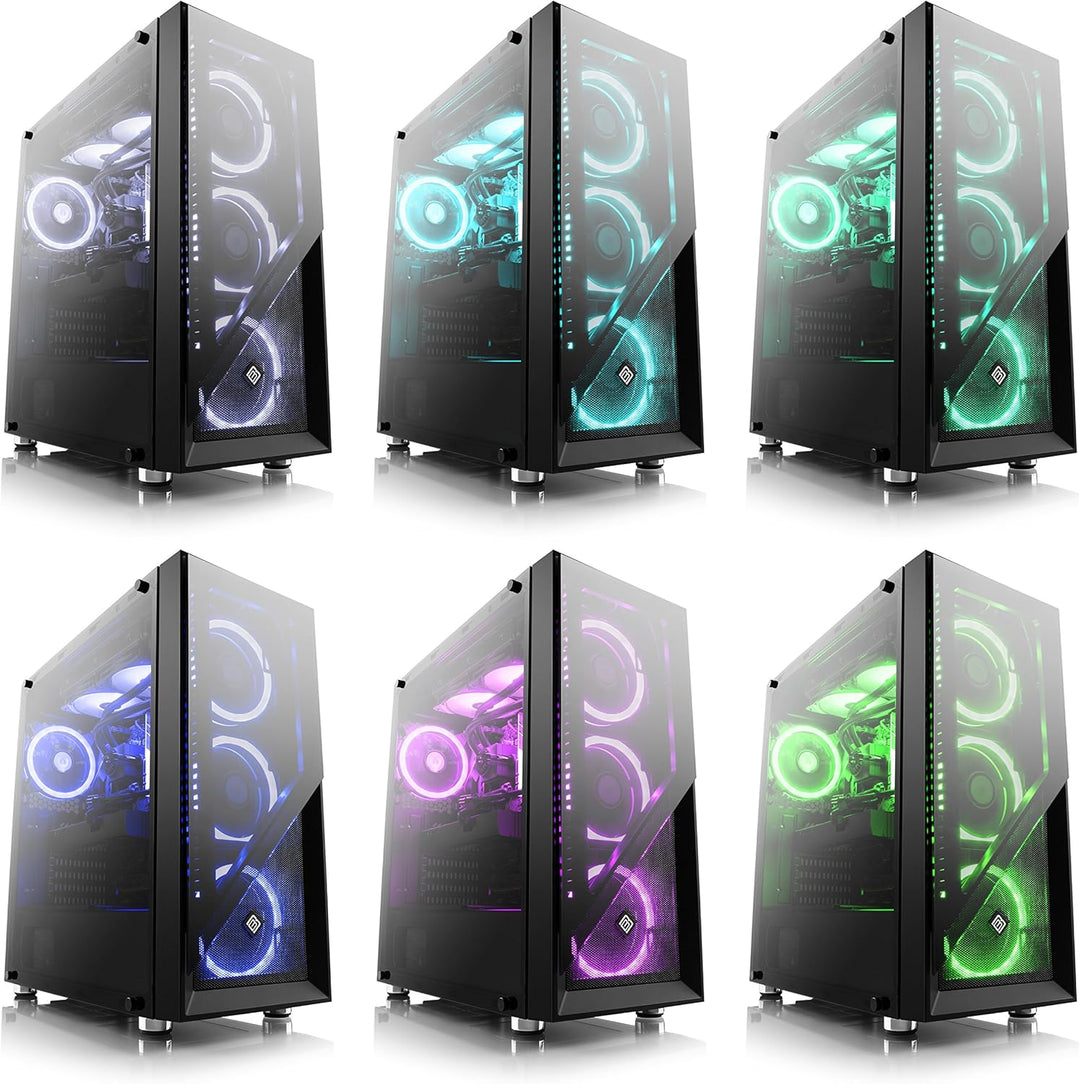Gaming PC-Gehäuse Argo - Midi-Tower, RGB Beleuchtung (inkl. Steuerung), Glas-Seitenteil, Glas-Front,