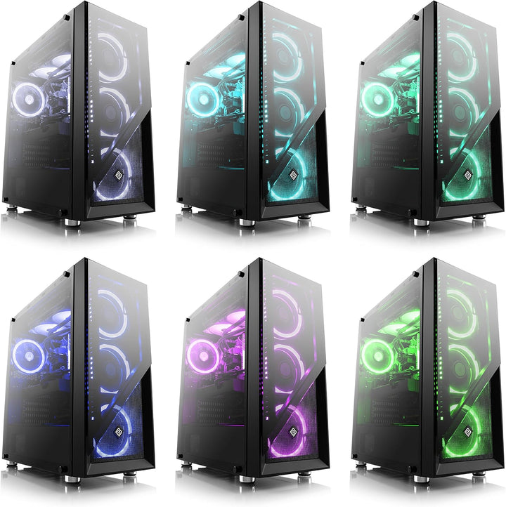 Gaming PC-Gehäuse Argo - Midi-Tower, RGB Beleuchtung (inkl. Steuerung), Glas-Seitenteil, Glas-Front,