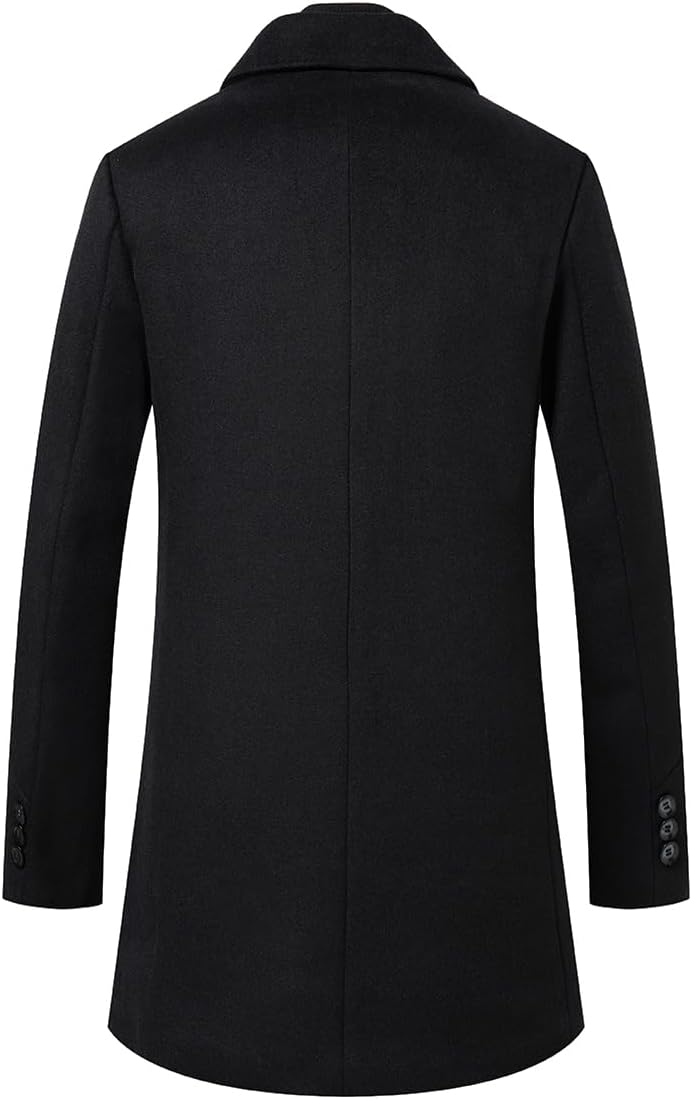 Sliktaa Herren Wollmantel dicker Trenchcoat mittlerer Länge Mantel Kerbe Kragen warmer Mantel Herren