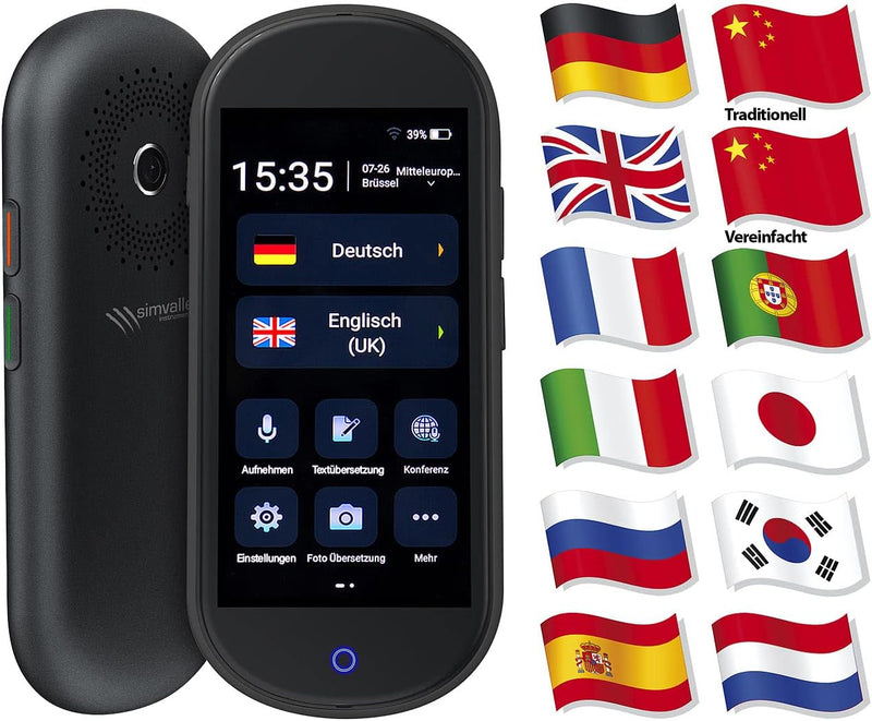 simvalley MOBILE Echtzeit Übersetzer: Mobiler Echtzeit-Sprachübersetzer, 106 Sprachen, Touchscreen,