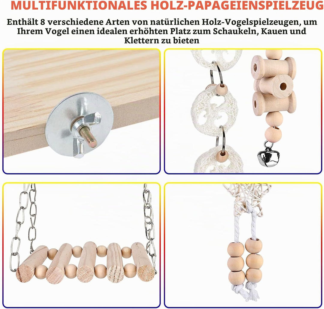 9 Stück Vogelspielzeug - Papageienspielzeug, Vogelkäfig Schaukelspielzeug, Kauspielzeug Vögel Spielz