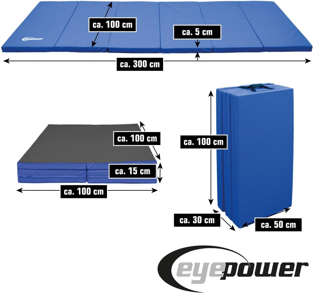 EYEPOWER Klappbare Turnmatte für Zuhause - Dicke Gymnastikmatte - Weichbodenmatte Akrobatik Matte Yo