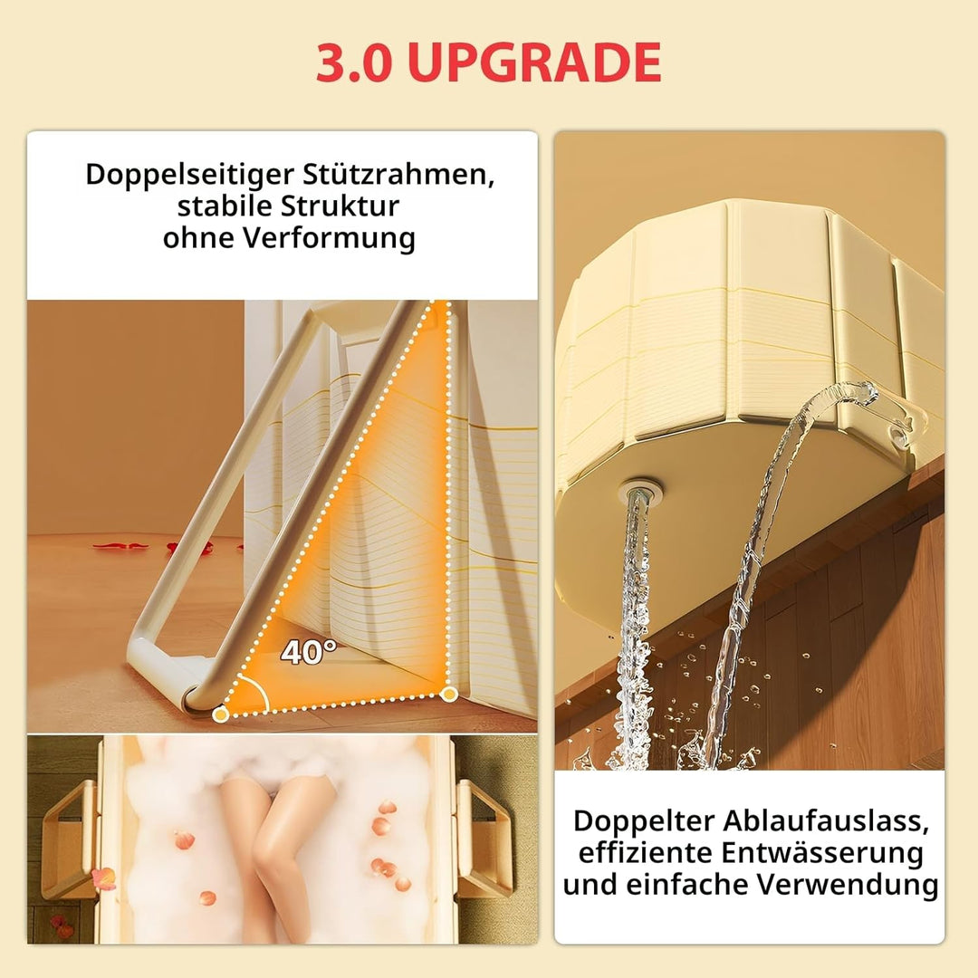 1,5 m Grosse Doppel Faltbare Badewanne - Erwachsene Mobile Badewanne Klappbare,Kostenlose Installati
