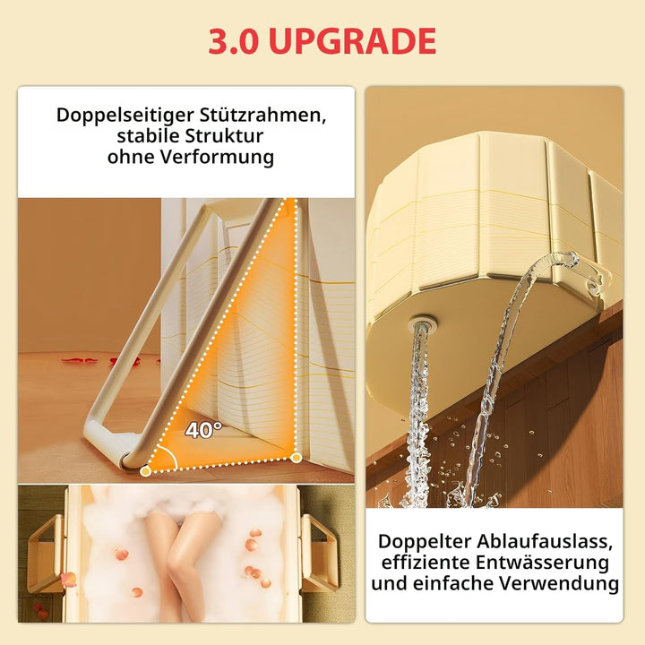 1,5 m Grosse Doppel Faltbare Badewanne - Erwachsene Mobile Badewanne Klappbare,Kostenlose Installati