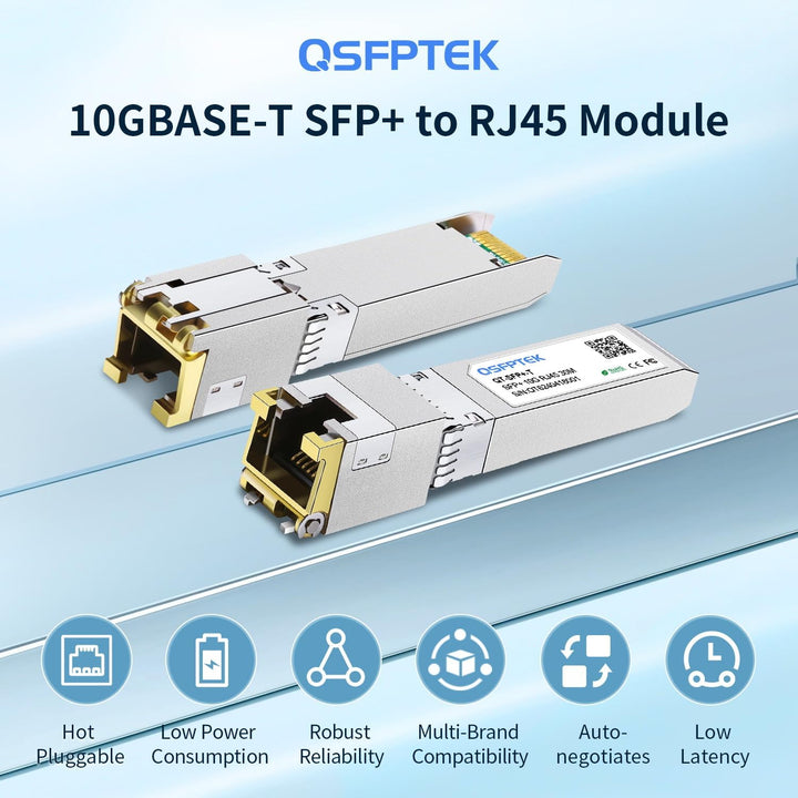 QSFPTEK (2Pack) 10GBASE-T SFP+ RJ45-Transceiver, 10G SFP+ auf RJ45-Modul bis zu 30m Kupfer Mini-GBIC