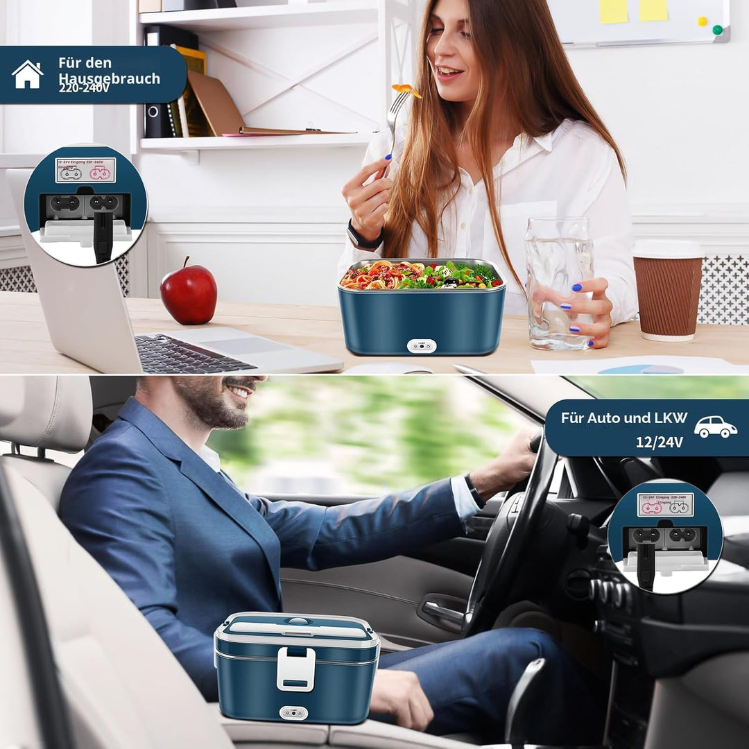 Elektrische Lunchbox 120W 3-in-1 12V/24V/220V Brotdose Elektrisch für Auto, LKW, Büro 1,8L Beheizte