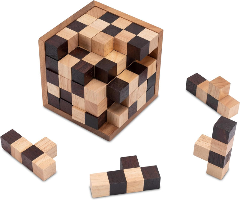 Schach-Würfel 125er Cube XL - 3D Puzzle - Denkspiel - Knobelspiel - Geduldspiel - Logikspiel im Holz