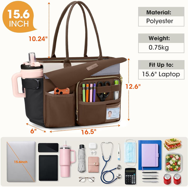 RAINSMORE Lehrertasche Damen mit Lunchfach 15,6 Zoll Laptoptasche Gross Isoliertes Fach Wasserdicht