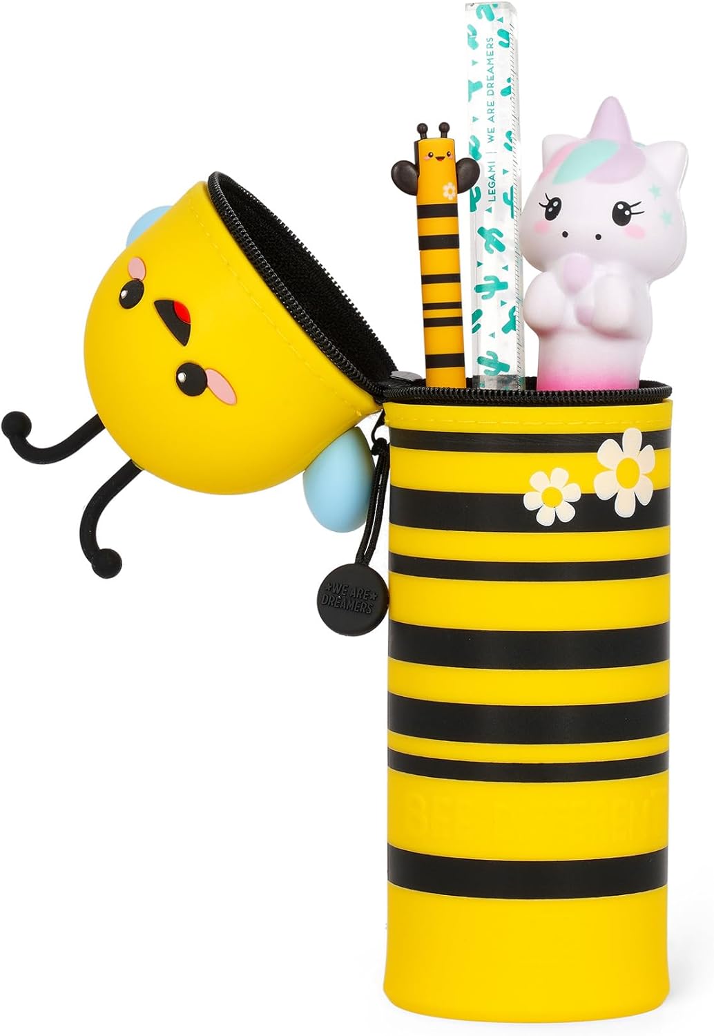 Legami - Kawaii 2-in-1 Schulmäppchen aus weichem Silikon, Tischstifthalter, Reissverschluss, Buntsti