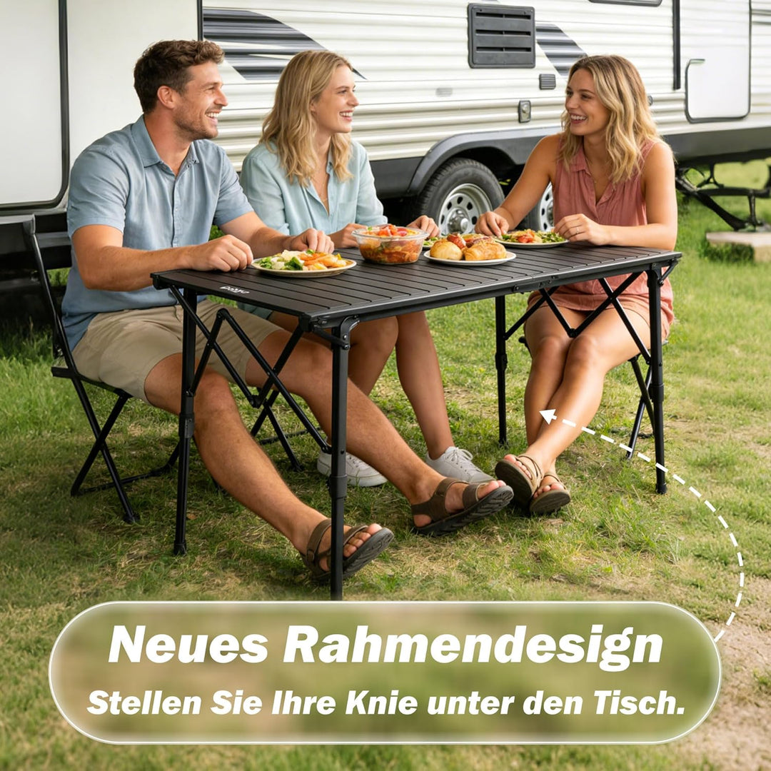 Campingtisch 128×60.5cm Höhenverstellbar Aluminium Klapptisch Tisch Camping Picknicktisch Schwarz, S