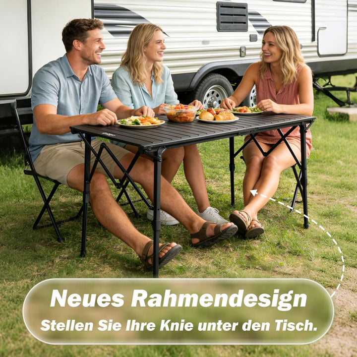Campingtisch 128×60.5cm Höhenverstellbar Aluminium Klapptisch Tisch Camping Picknicktisch Schwarz, S