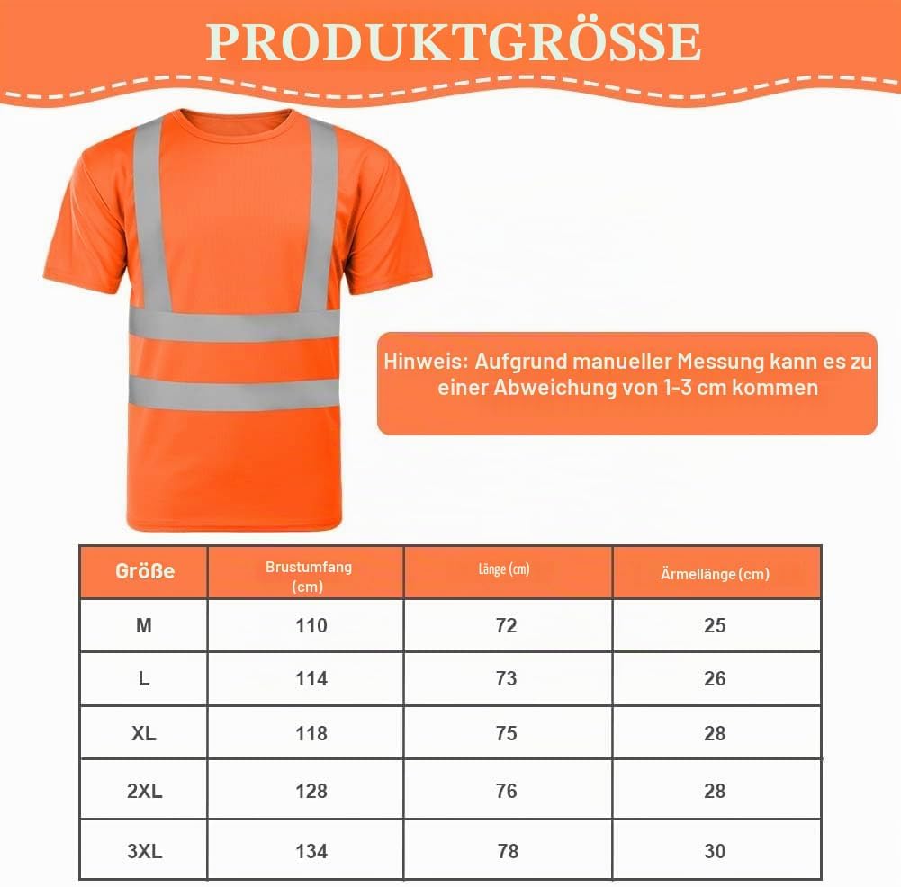 AUYAO Profi Warnschutz T-Shirt Warnkleidung Leicht Kurzarmshirt Kurzarm Hohe Sichtbarkeit Arbeitsshi
