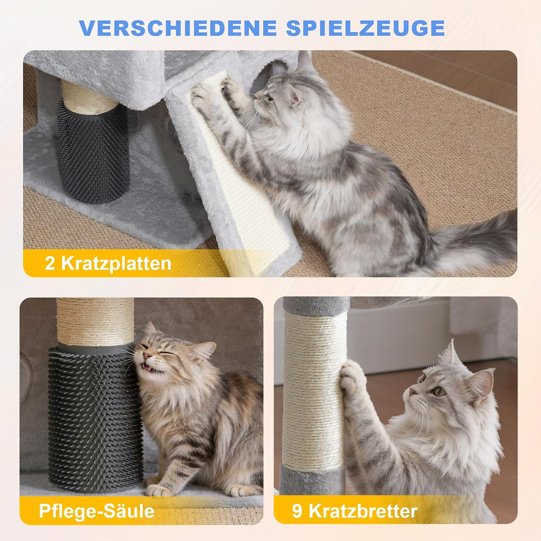 Hey-brother Kratzbäume, 181 cm hoch mehrstöckiger Katzenbaum XXL mit 2 grosser Plattformen, 2 Liegem
