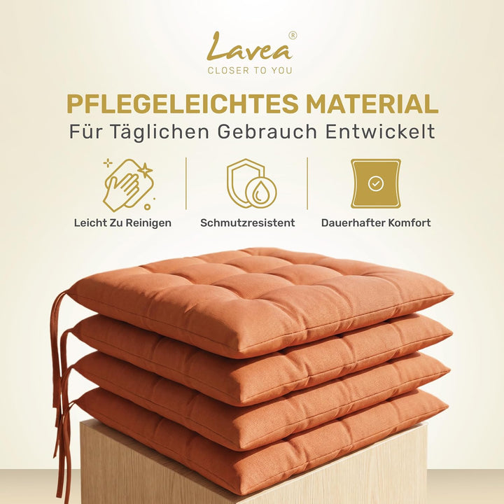 Lavea® Sitzkissen &amp; Stuhlkissen 40x40 cm – 8er Set – mit Stoffbändern – Outdoor &amp; Indoor – waschbar