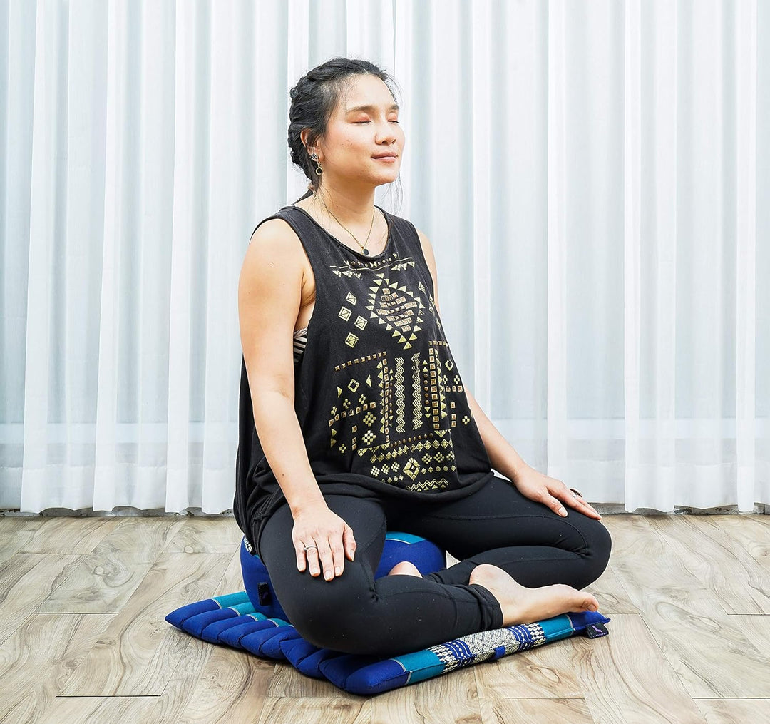 Leewadee Meditationsset Yogaset aus Meditationskissen Zafu und Kleiner rollbarer Sitzmatte Zabuton Ö