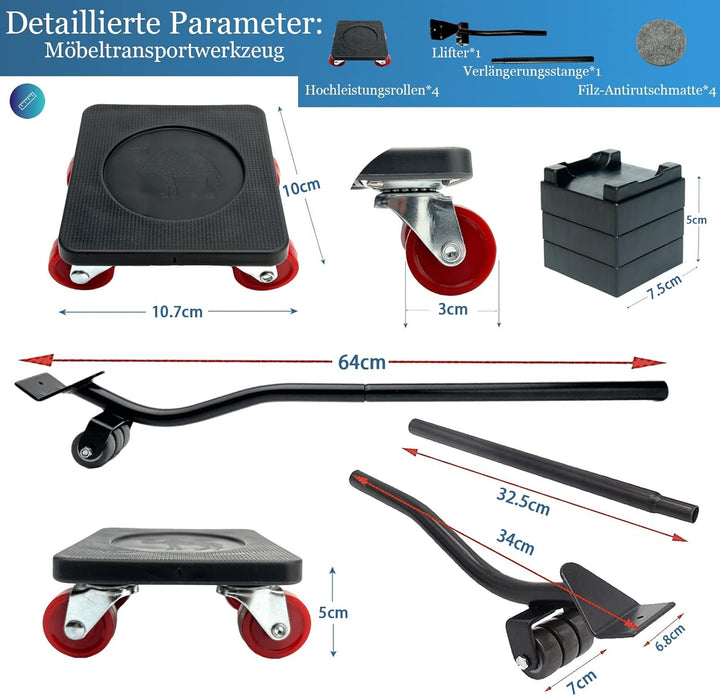 PULLEY Möbel Transportrollen Set, Möbelheber mit 4 Stück Bewegen Sliders Schwere Möbelrollen Verschi