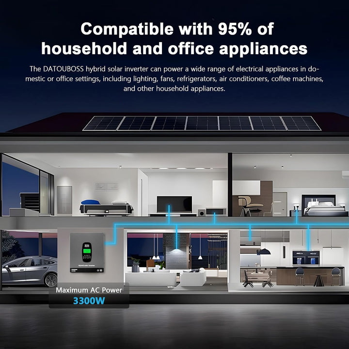 DATOUBOSS 3300W Hybrid Solar Wechselrichter 24V Reiner Sinus, 24V DC auf 230V AC Inverter mit MPPT L