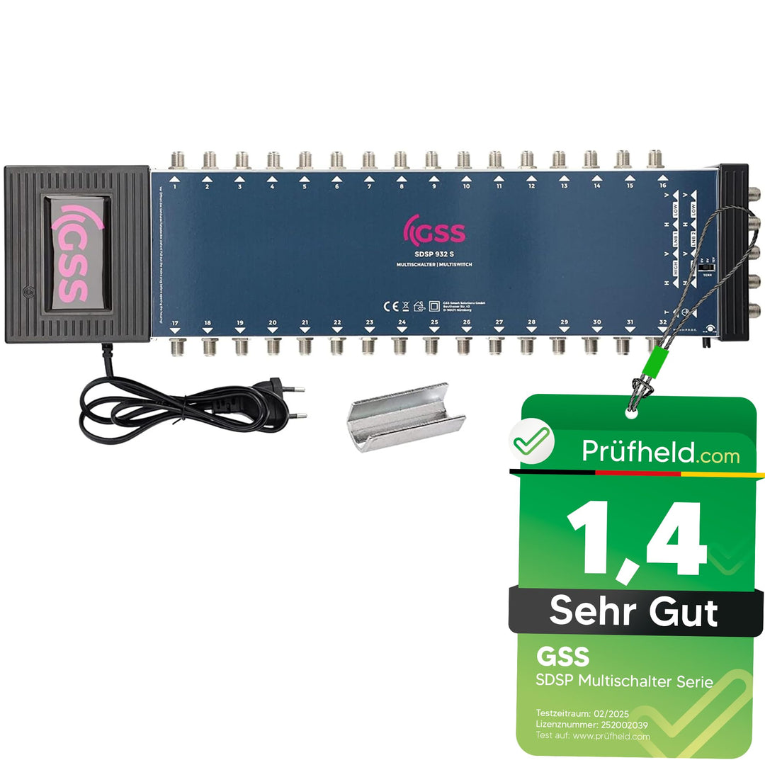 GSS Multischalter 9/32 für 2 Satelliten & 32 Teilnehmer inkl. Aufdrehhilfe - für 2 Quad oder 2 Quatt