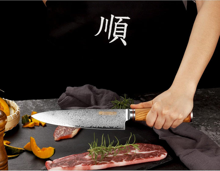 YOUSUNLONG Kochmesser 20,32cm schärfstes Küchenmesser - Japanischer gehämmerter Damaststahl - italie