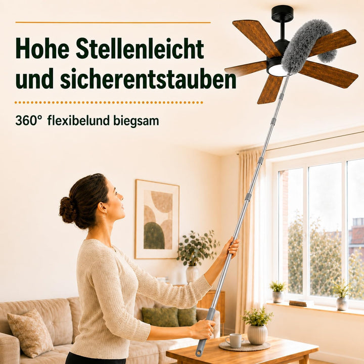 Staubwedel Teleskop 4.2 m, 3-in-1 Reinigungsset mit lang ausziehbarer Teleskopstange, Waschbarem Sta
